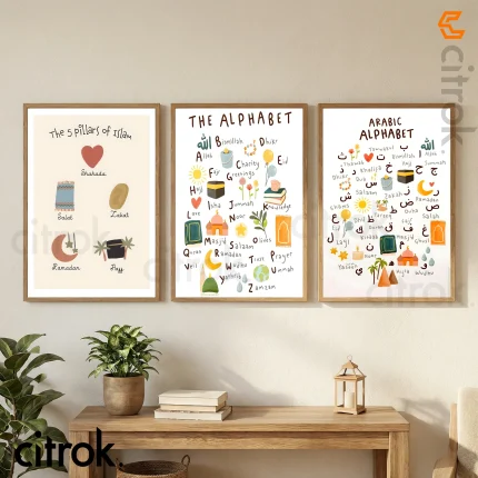 Islamic Alphabet & Pillars Learning Wall Art Set- BB012